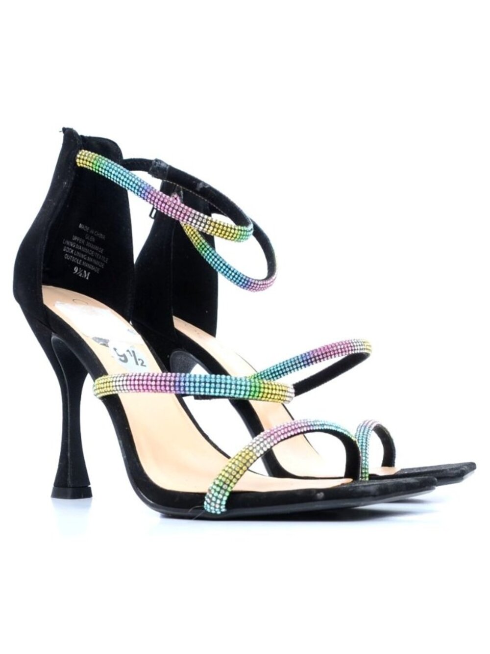 Coconuts by Matisse Women's 9.5 Rainbow Rhinestones‎ Strappy Flared Heel Sandal